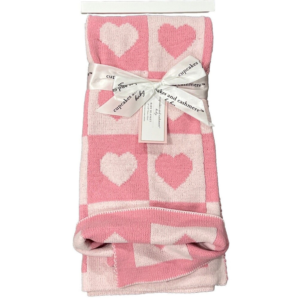 Cupcakes And Cashmere Baby Blanket Reversible Pink Hearts Squares 2 Layers New